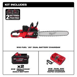 Milwaukee M18 FUEL 2827-22 Dual Battery 20 in. Battery Chainsaw Kit (Battery &amp; Charger)