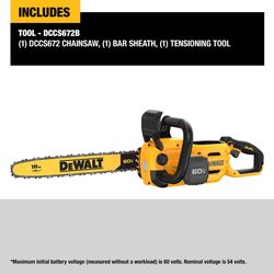 DeWalt 60V MAX DCCS672B 18 in. 40.9 cc 60 V Battery Chainsaw Tool Only