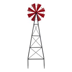 Glitzhome Red Metal 44 in. H X 12.25 in. L X 2 in. W Wind Spinner Yard Stake