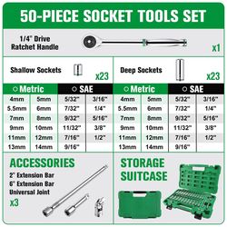 SK Tools Arrow Fastener 1/4 in. X 1/4 in. drive Metric/SAE Socket Set 50 pc