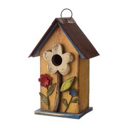 Glitzhome 10.24 in. H X 4.33 in. W X 6.3 in. L Metal and Wood Bird House