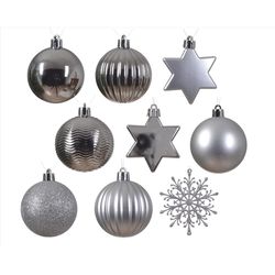 Decoris Silver Assorted Shatterproof Ornaments 2 in.