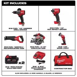 Milwaukee M18 FUEL Cordless Brushless 5 Tool Combo Kit