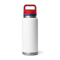 YETI Rambler 36 oz White/Navy/Rescue Red BPA Free Bottle with Chug Cap