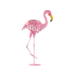Zingz & Thingz Pink Iron 27 in. H X 18.5 in. L X 7 in. W Leaning Flamingo Statue