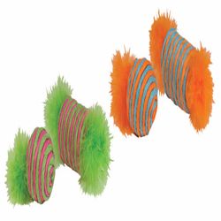 Chomper Kylies Brights For Cat Assorted Raffia Raffia Spool and Ball with Feather Cat Toy Large 2 pk