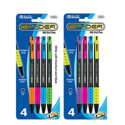 Bazic Products Spyder Black Retractable Oil Gel Pen 4 pk