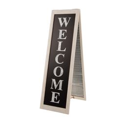 Glitzhome Multicolored Metal/Wood 36.02 in. H X 20.47 in. L X 10.98 in. W Welcome Porch Sign Planter