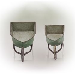 Alpine Metal Wheelbarrow Planter green