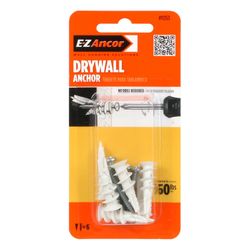 E-Z Ancor 1/4 in. D X 1-1/4 in. L Nylon Ribbed Head Drywall Anchor 6 pc