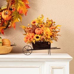 Glitzhome 12 in. Floral Cart Halloween Decor