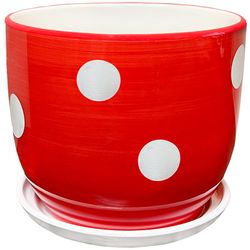Streamline Ceramic Spotted Mushroom Planter Red/White