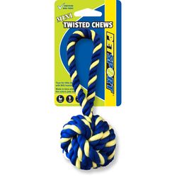 Petsport Twisted Chews For Dog Blue/Yellow Cotton Mini Braided Monkey Fist Tug Toy Mini 1 pc