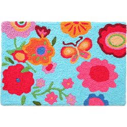 Jellybean 20 in. W X 30 in. L Multi-Color Water Flowers and Butterfly Polyester Accent Rug