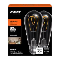 Feit ST19 E26 (Medium) Filament LED Bulb Soft White 60 Watt Equivalence 2 pk