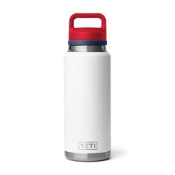 YETI Rambler 36 oz White/Navy/Rescue Red BPA Free Bottle with Chug Cap