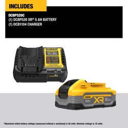 DeWalt 20V MAX XR DCBP520C 5 Ah Lithium-Ion Battery and Charger Starter Kit 2 pc