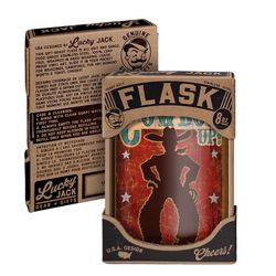 Lucky Jack 8 oz Stainless Steel Cowboy Up Hip Flask