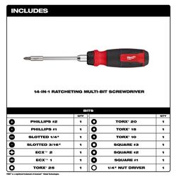 Milwaukee Hex Shank 14-in-1 Ratcheting Multi-Bit Screwdriver 10.12 in. 1 pc