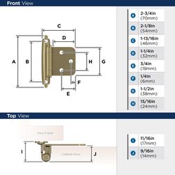 Amerock 1-3/4 in. W X 2-3/4 in. L Golden Champagne Gold Steel Overlay Hinge 2 pk