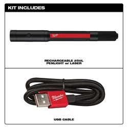 Milwaukee 250 lm Black/Red LED Rechargeable Pen Light