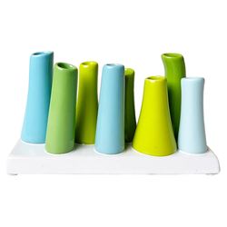 Chive Pooley 5 in. H X 7 in. L Glazed Scout Blue Ceramic Modern Bud 8-Tube Vase