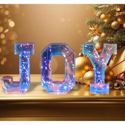 Luxe Light Decor Multicolored Iridescent Joy Letter Table Decor