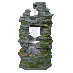 Alpine Polystone Assorted 39 in. H Stacked Stone Fountain with LED Light