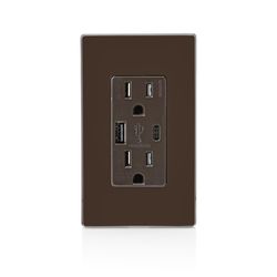 Leviton Decora 15 amps 125 V Type A/C Duplex Brown Outlet and USB Charger 5-15R 1 pk