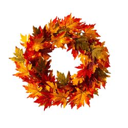 Glitzhome Warm White 24 in. LED Prelit Maple Leaves Wreath Fall Decor