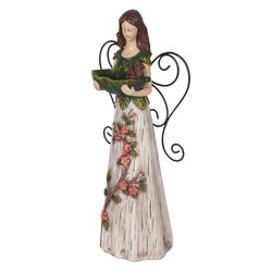 Alpine Polyresin Assorted 12 in. Floral Woodland Angel Holding Leaf Statue