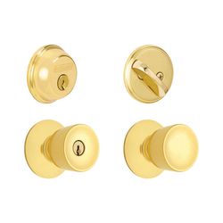 Schlage Bell Bright Brass Knob and Single Cylinder Deadbolt 1-3/4 in.