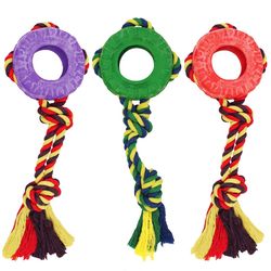Chomper For Dog Assorted Rope/Rubber Tug Rope with Tire Dog Toy Medium