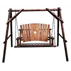Leigh Country Charlog Swing 2 Person Brown Wood Porch Swing and Frame