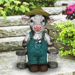 Exhart WindyWing Multicolored Resin 12.5 in. H X 8.5 in. L X 6.5 in. W Rustic Farmhouse Cow with Fir