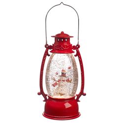 Roman Holiday Red/White Vintage Lantern Snowman Swirling Table Decor 9.5 in.
