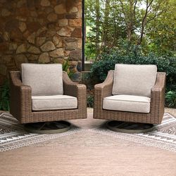 Signature Design by Ashley Carmel Bay Brown Aluminum Frame Casual Lounge Chair Beige