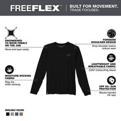 Milwaukee Freeflex XL Long Sleeve Men's Crew Neck Black Hybrid Work Tee Shirt