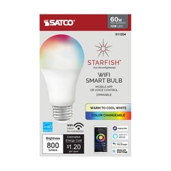 Satco Starfish A19 E26 (Medium) Smart-Enabled LED Bulb Tunable White/Color Changing 60 Watt Equivale