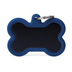 MyFamily Hushtag Black/Dark Blue Bone Aluminum Dog Pet Tags X-Large