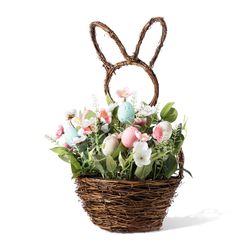 Glitzhome Easter Bunny Shaped Basket Centerpiece Table Decor 1 each
