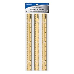 Bazic Products 12 in. L X 1 in. W Wood Single Metal Edge Ruler Metric and SAE