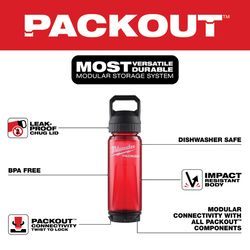 Milwaukee Packout 25 oz Red BPA Free Bottle with Chug Cap