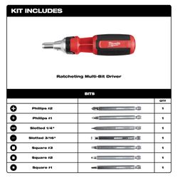 Milwaukee 9-in-1 Ratcheting Multi-Bit Driver 9.09 in. 8 pc