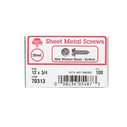 HILLMAN No. 12 Ga. X 3/4 in. L Slotted Hex Washer Head Sheet Metal Screws 100 pk