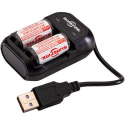 Surefire Lithium Iron Phosphate CR123A 3.2 V Rechargeable Batteries and Charger Set LFP123A 2 pk
