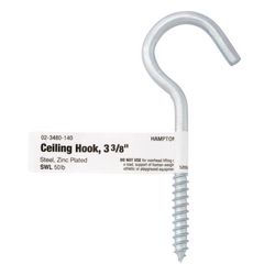 Hampton Small Zinc-Plated Silver Steel 3.375 in. L Ceiling Hook 50 lb 1 pk