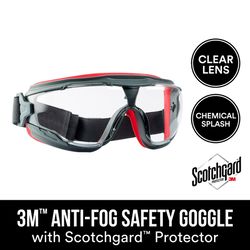 3M Scotchgard Anti-Fog Modern/Sleek Safety Goggles Clear Lens Gray/Red Frame 1 pc
