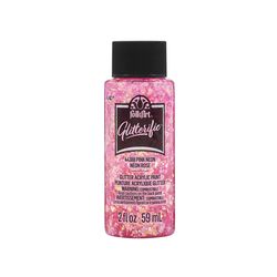 FolkArt Glitterific Glitter Pink Neon Craft Paint Exterior and Interior 2 oz