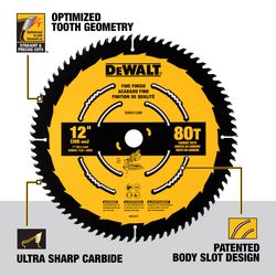 DEWALT 12 in. D X 1 in. Fine Finish Carbide Tipped Circular Saw Blade 80 teeth 1 pc